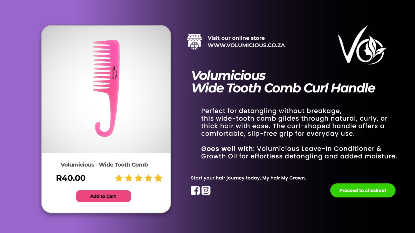 Volumicious Wide Tooth Comb Curl Handle