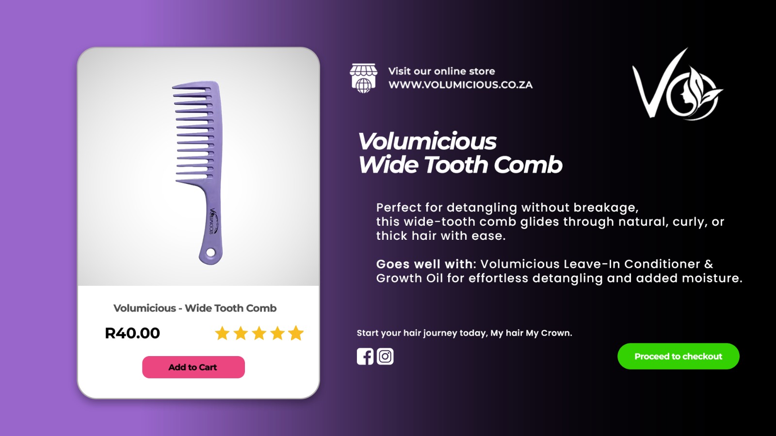 Volumicious Wide Tooth Comb - Purple
