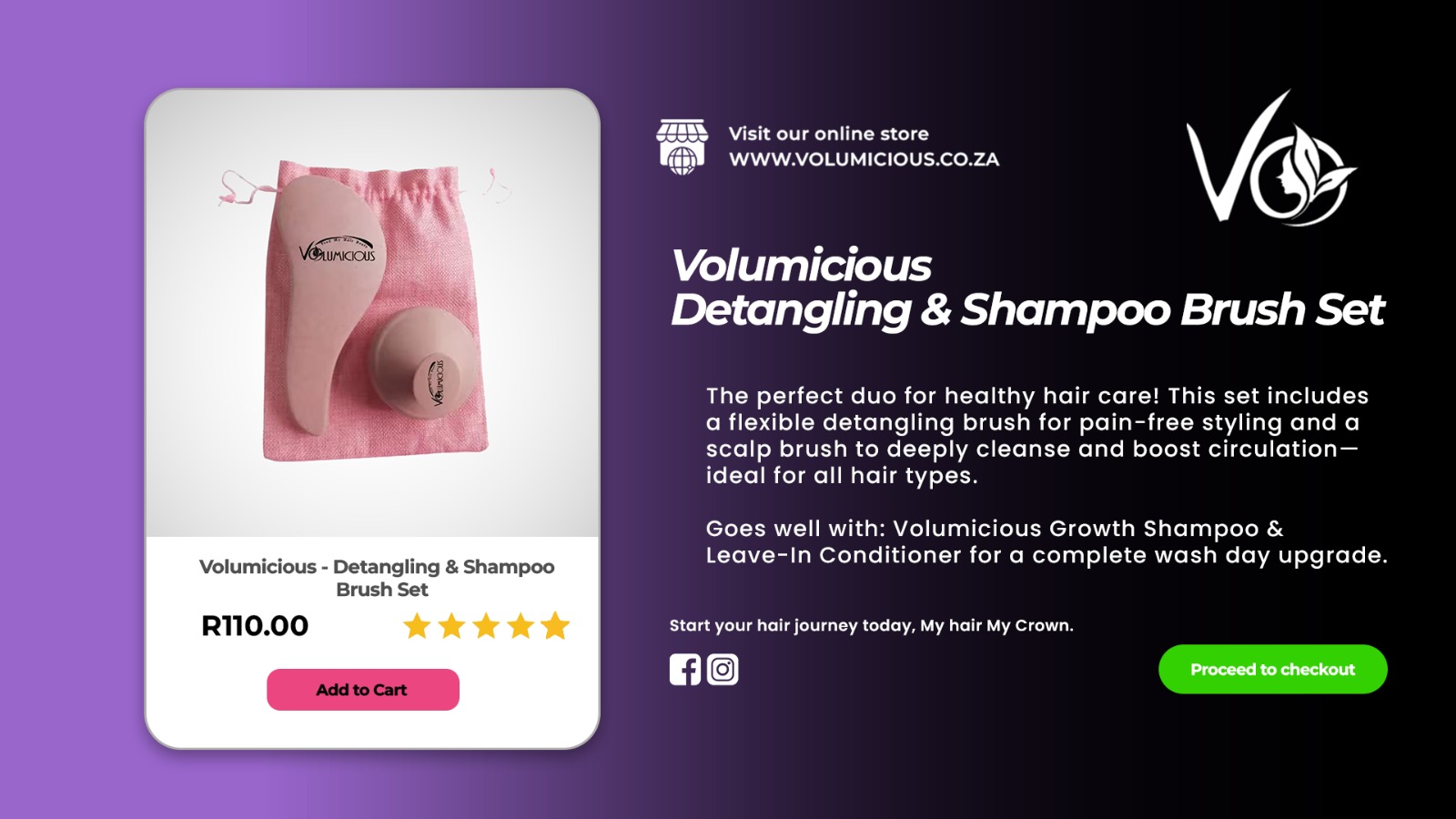 Volumicious Detangling & Shampoo Brush Set
